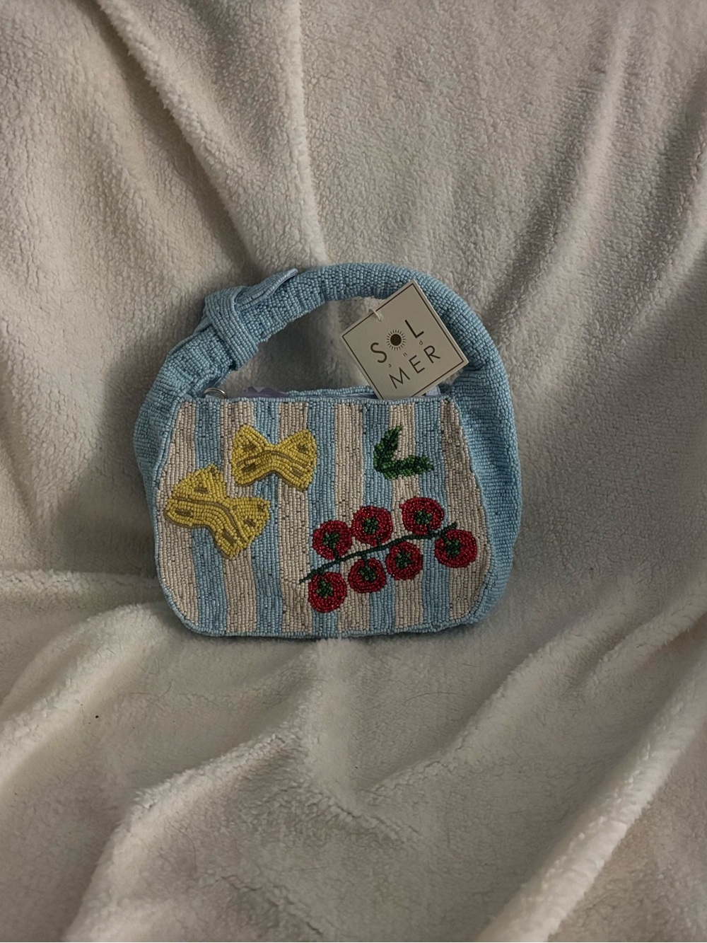 Blue Beaded Cherry Bag
